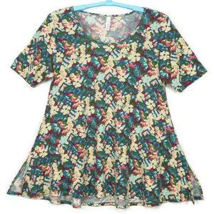 LuLaRoe Perfect T Shirt Top Blouse Yellow‎ Blue Green Pink Floral L Large